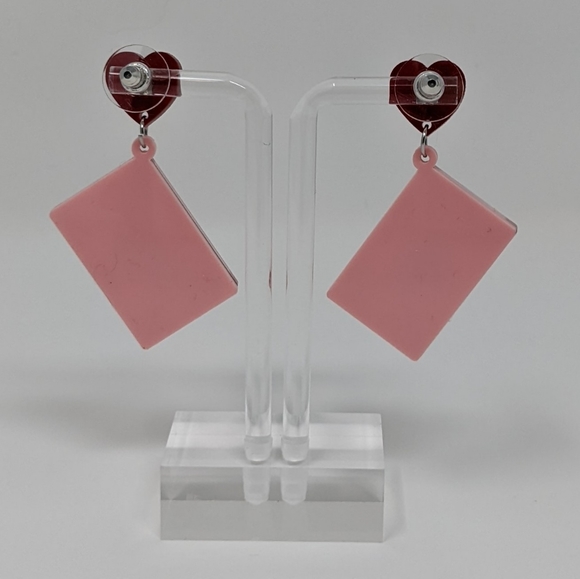 Valentine's Day White with Red Heart Envelope Acrylic Drop Earrings - Picture 6 of 6
